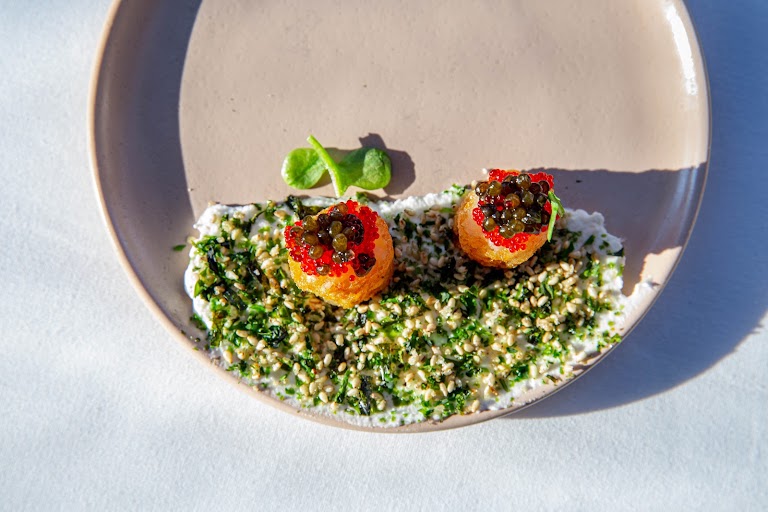 King Crab & Caviar 'banh Khot' at Crustacean Beverly Hills