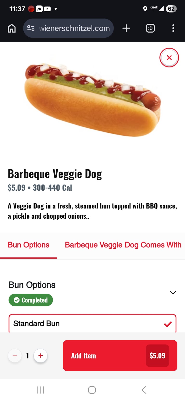 Barbeque Veggie Dog at Wienerschnitzel
