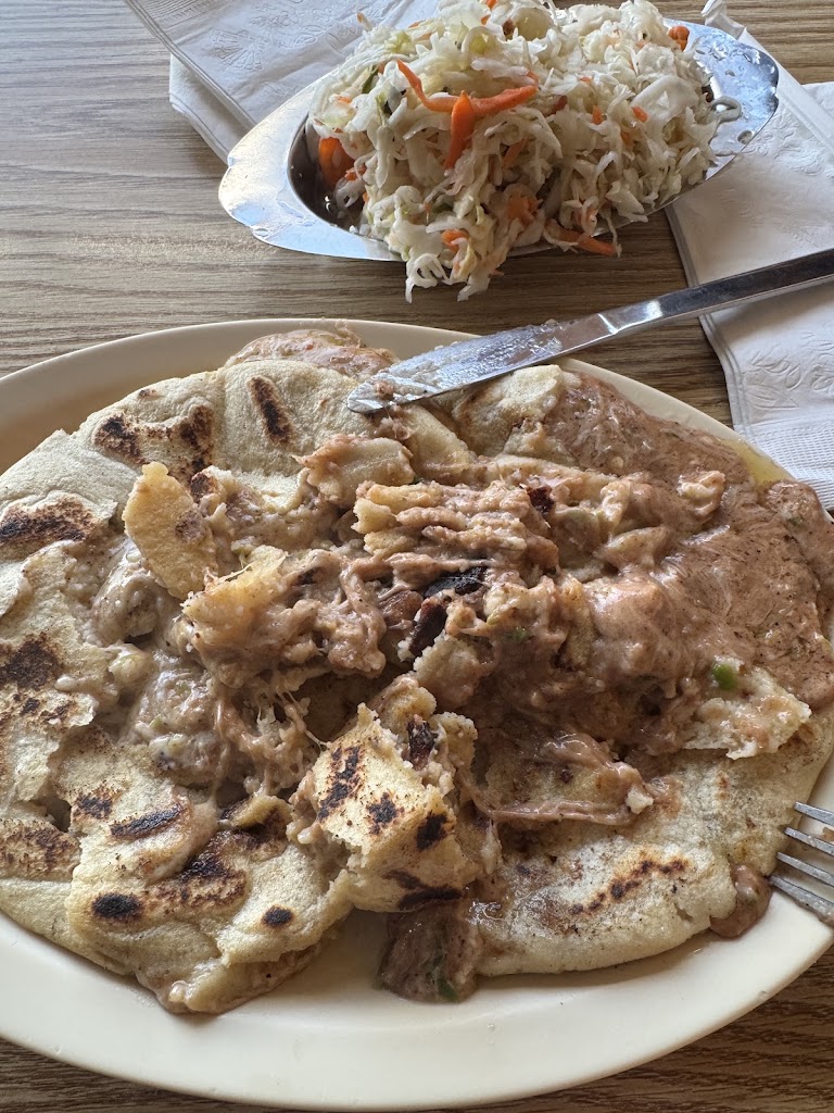 Pupusa Revuelta (chicharron, Queso, Frijoles) at Flor de Izote