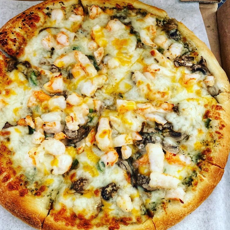 Shrimp Scampi Pizza at Lomeli's Italian Restaurant
