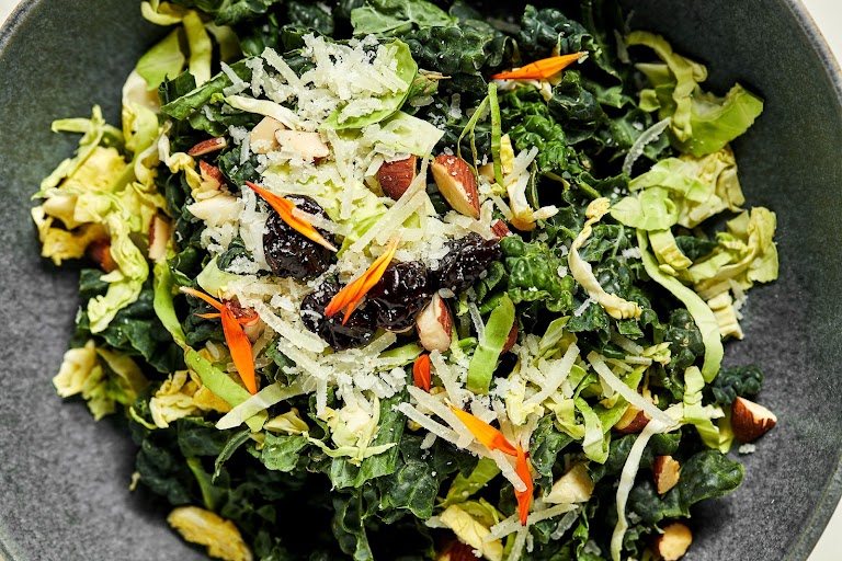 Baby Kale and Brussel Sprout Salad at Romancing the Bean