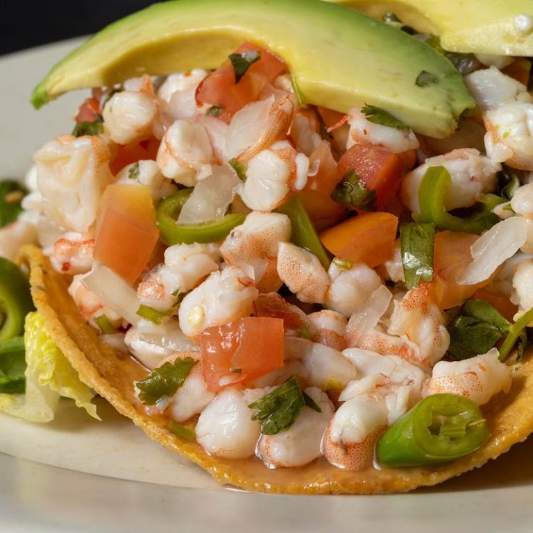 Shrimp Ceviche Tostada at Mariscos Cielito Lindo