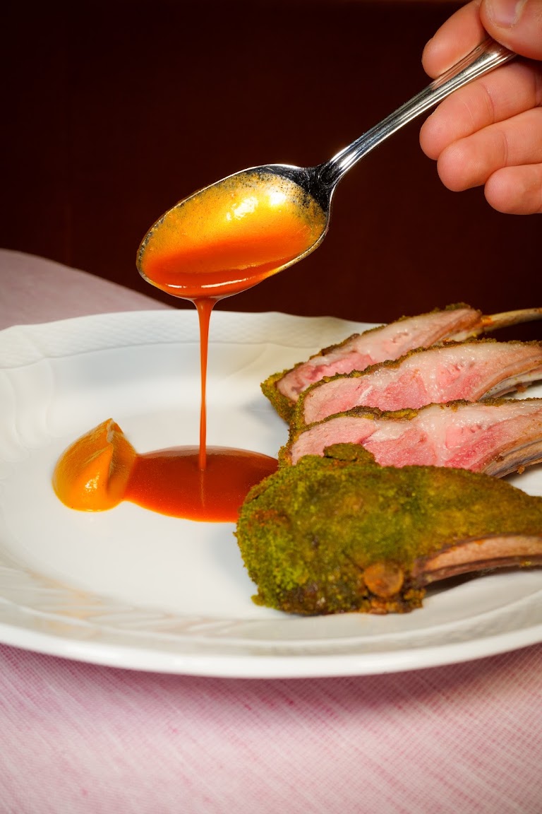 Rack of Lamb 'à La Provençal' with Sauce Solferino & Carrot Purée at MUSE Santa Monica