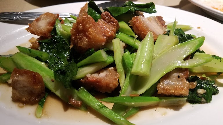 L - Chinese Broccoli with Crispy Pork at Original Khun Dang Thai Restaurant