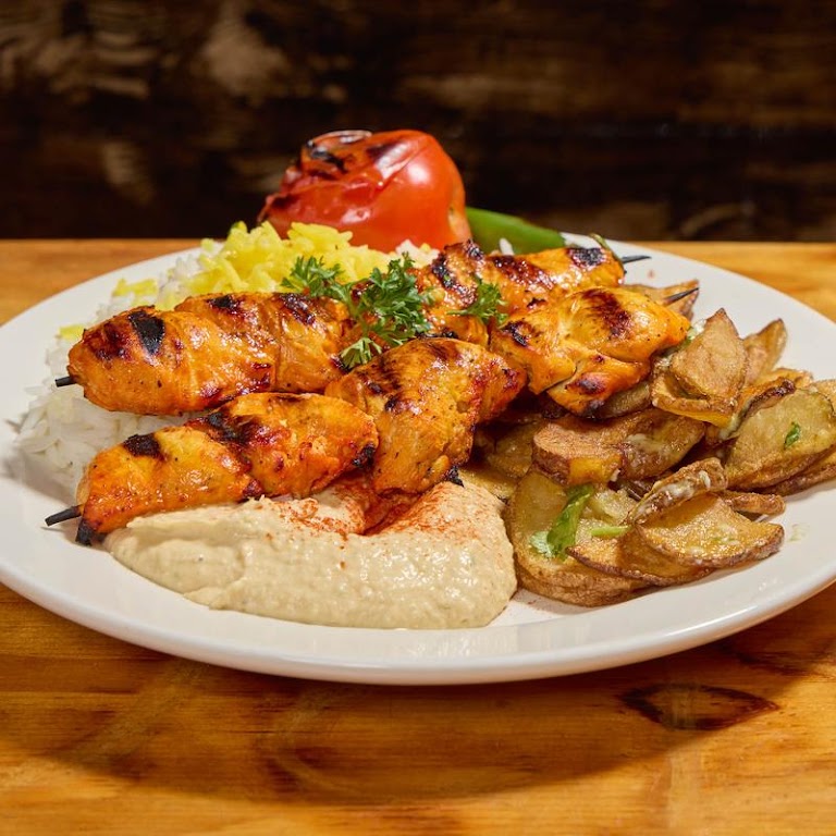 Shrimp Kebob Plate at Quebobs Mediterranean Restaurant