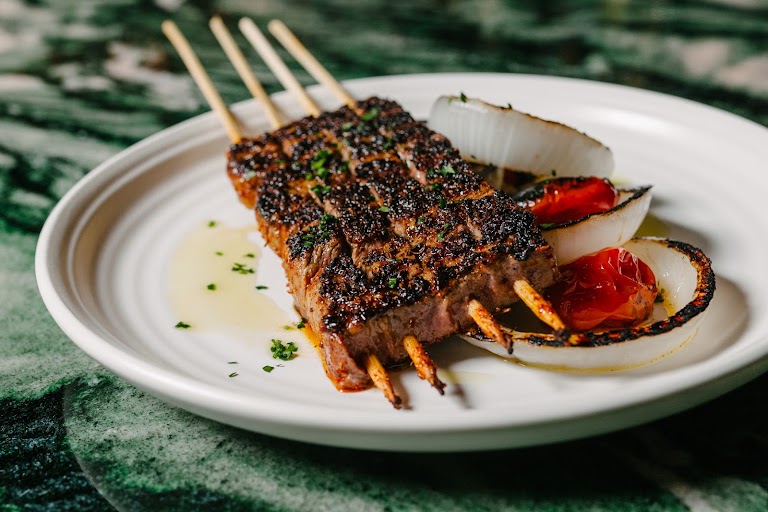 Picanha Skewers, Tahini Sauce and Zhoug at Matu Kai