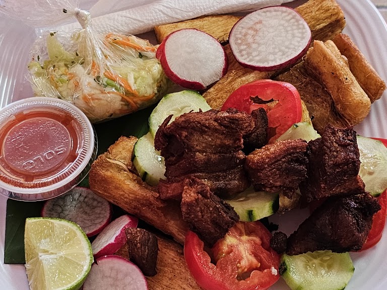 Yuca Frita Con Chicharrón at La Sabrosa Restaurant (PUPUSERIA)