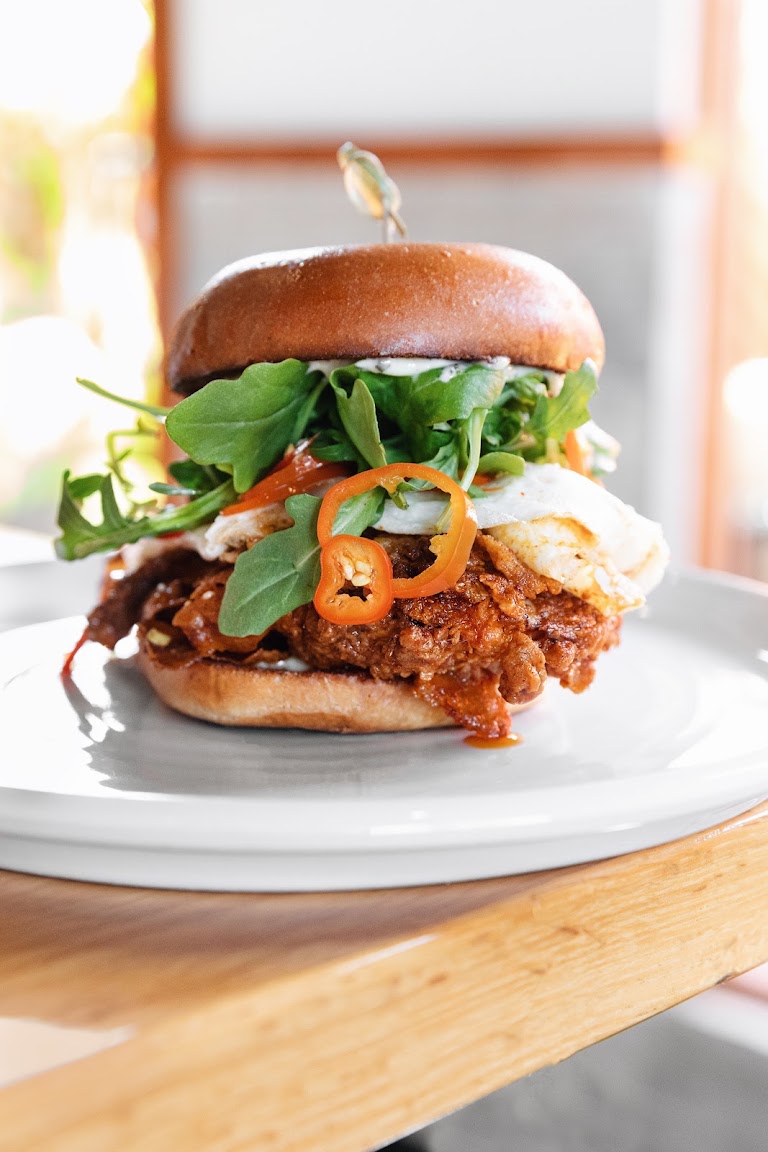 Crispy Mary's Chicken Brunch Sandwich at The Royal Egg Cafe
