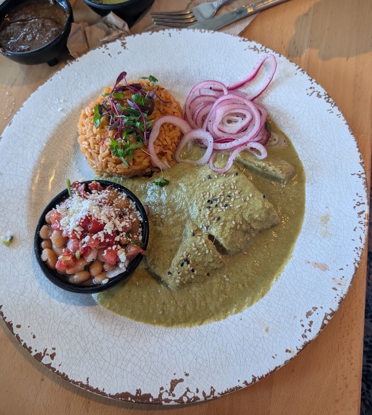 Vegan "chicken" Enchiladas at Lola's