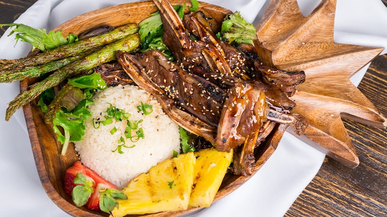 Skirt Steak with Asparagus and Rice at Kahuna Tiki Tu