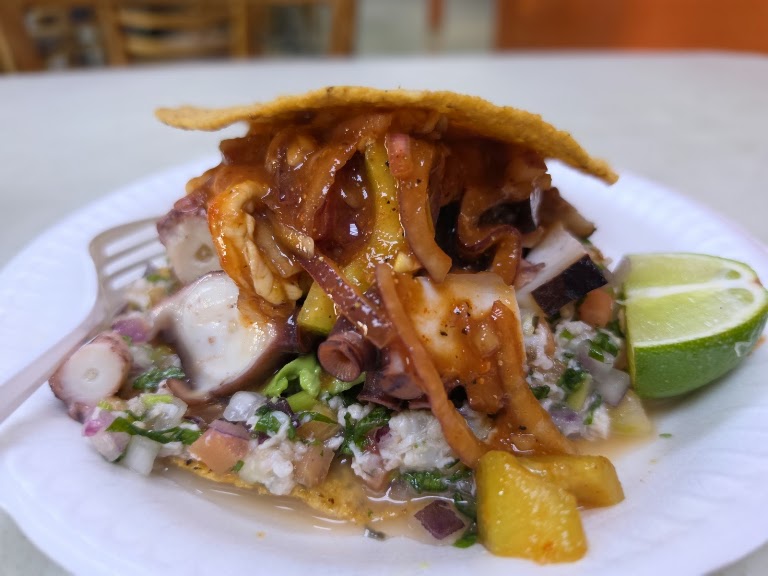 Whole Shrimp Tostada / Tostada De Camaron Entero at Mariscos Jalisco