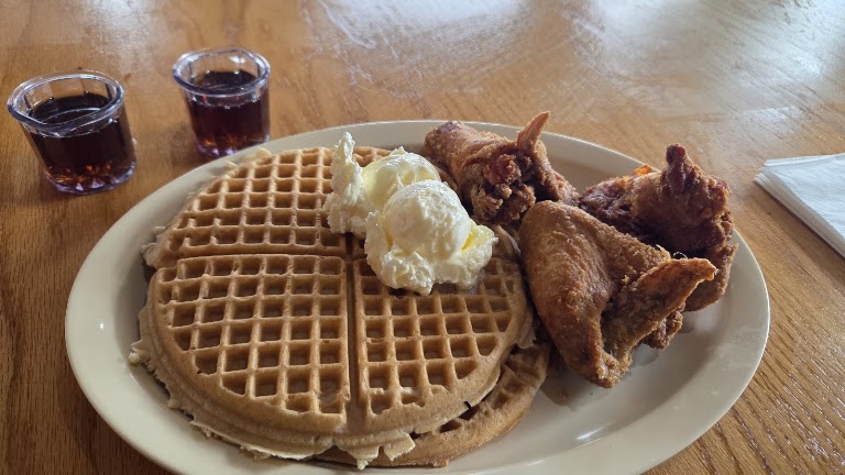 Home Style Chicken Sausage with Waffle at Roscoe's House of Chicken and Waffles
