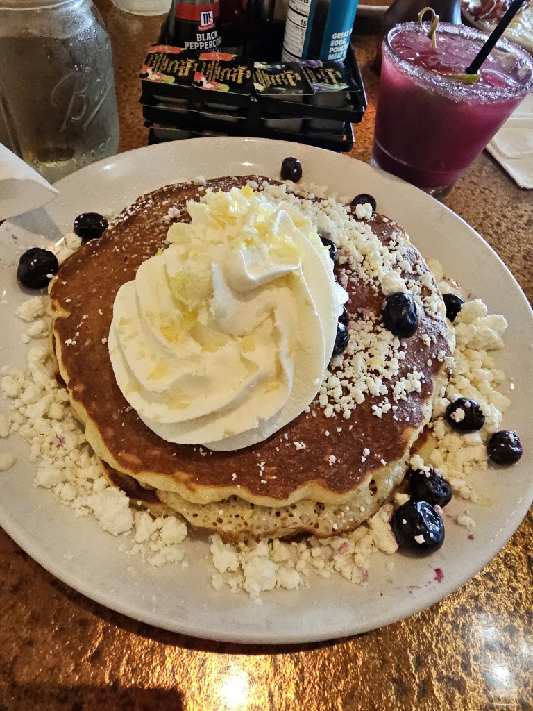 Lemon Blueberry Goat Cheese Pancakes at Another Broken Egg Cafe