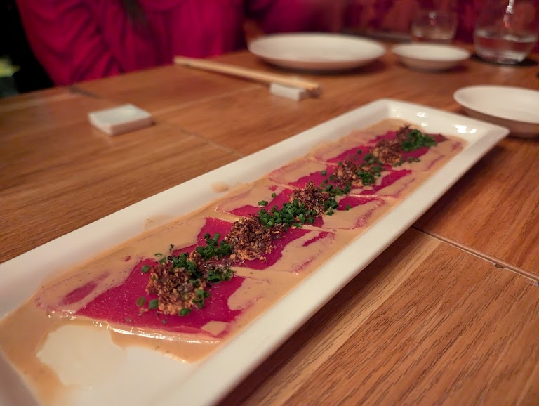 Toro Spicy Karashi Su Miso with Caviar at Nobu Los Angeles