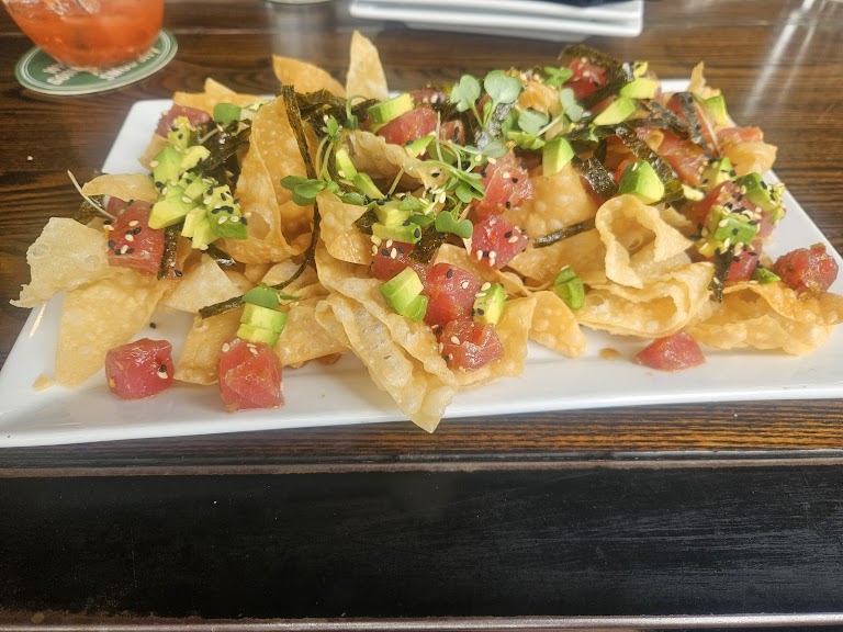 AHI POKE Nachos at Trevor's at the Tracks